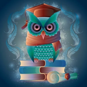 Owl Standing on Books Representing Knowledge