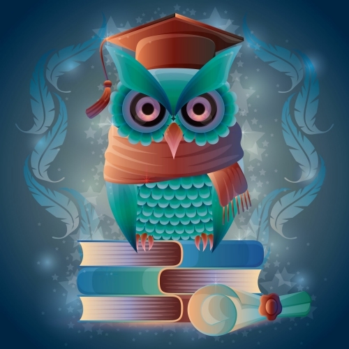 Owl Standing on Books Representing Knowledge
