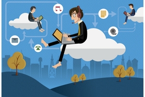 Guy Using Laptop in Cloud