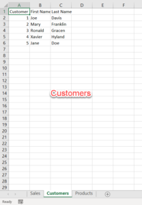 Excel Customers Table
