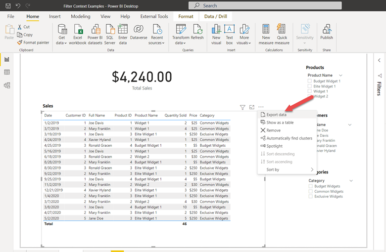 Export CSV