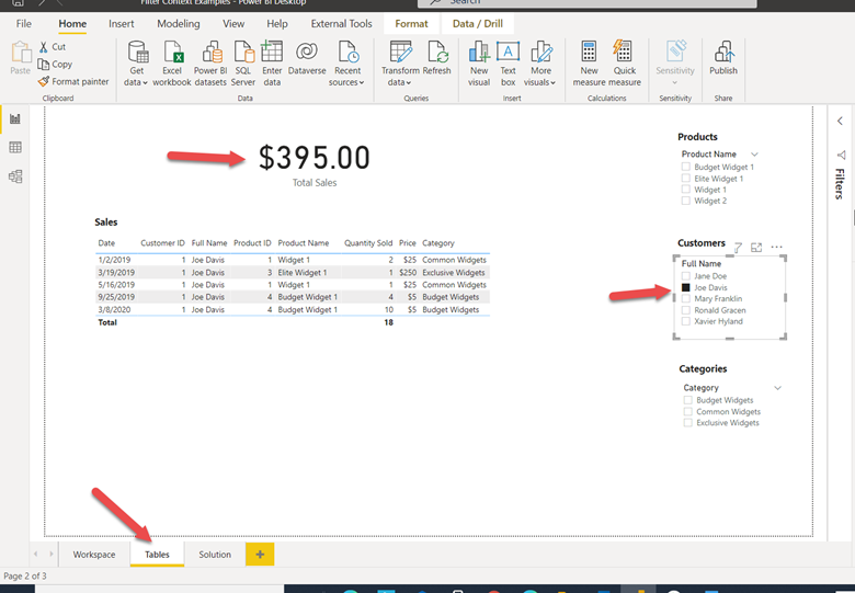 Tying Out Using Tables Tab