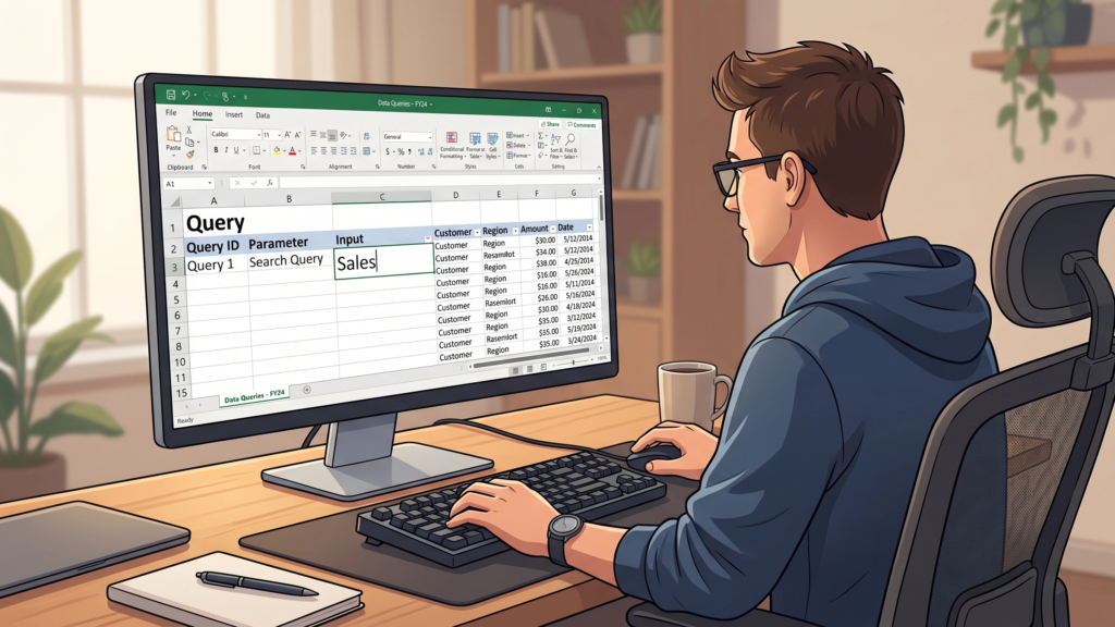 Man using spreadsheet